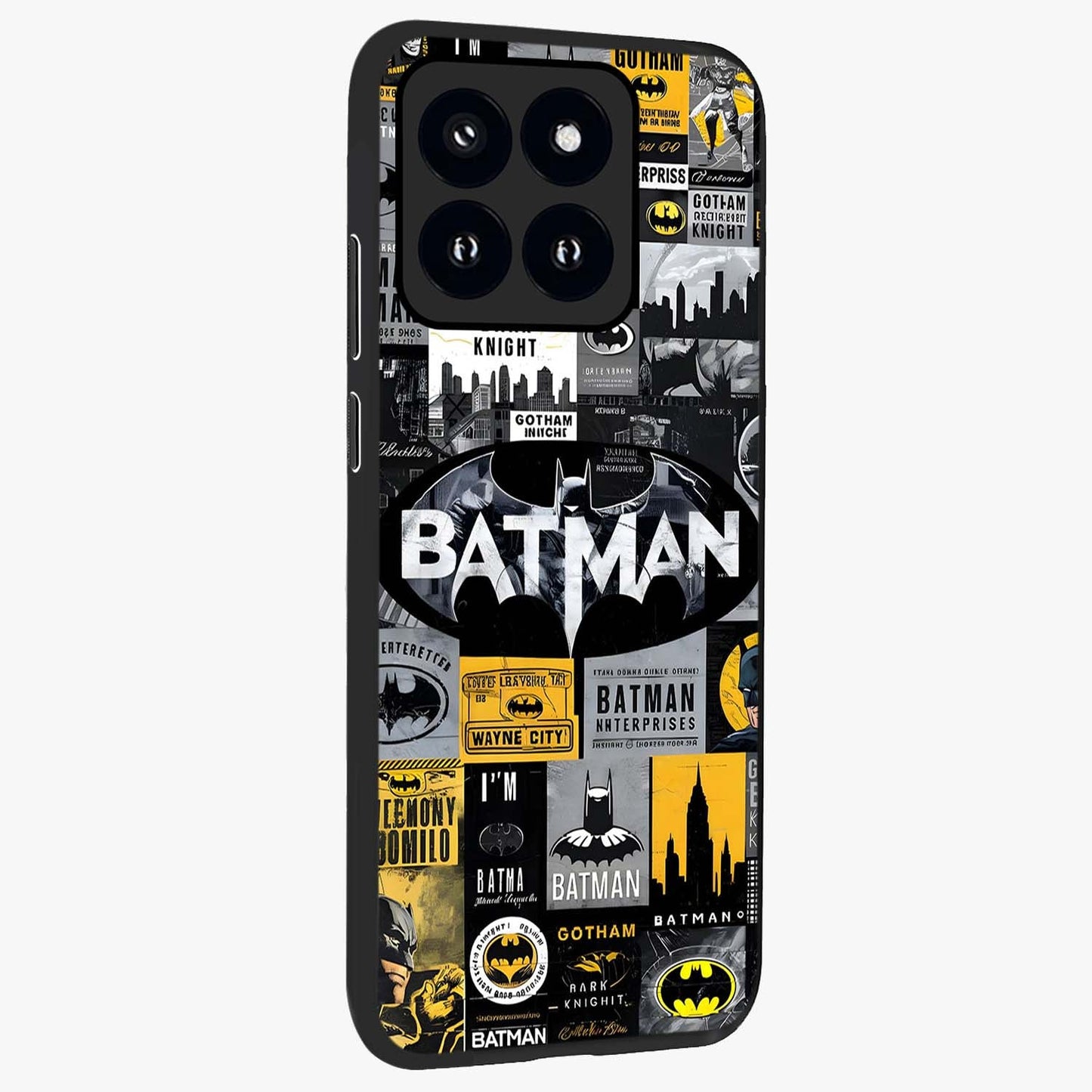 Knight Gotham Rise Glass Case upright view showcasing bold vigilante themed artwork with gothic city vibe.