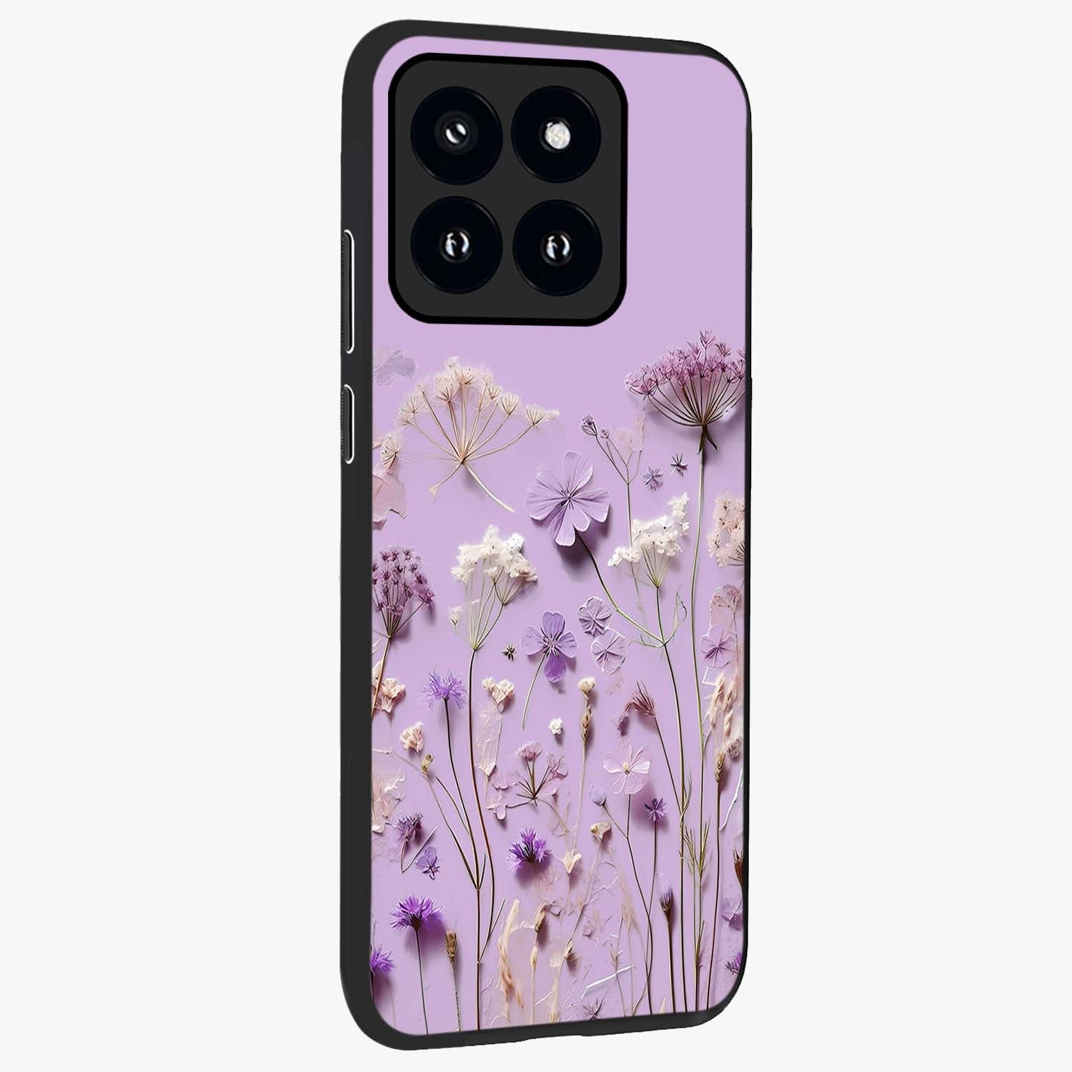 Lavender Blossom Dream Glass Case upright view showcasing delicate lavender blossom artwork with peaceful floral theme.