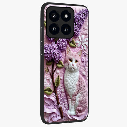 Lavender Cat Whimsy Glass Case upright view showcasing charming cat artwork with whimsical lavender theme.