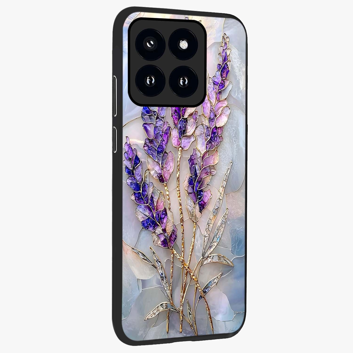 Lavender Dream Glow Glass Case upright view showcasing radiant lavender glow artwork with calming dreamy theme.