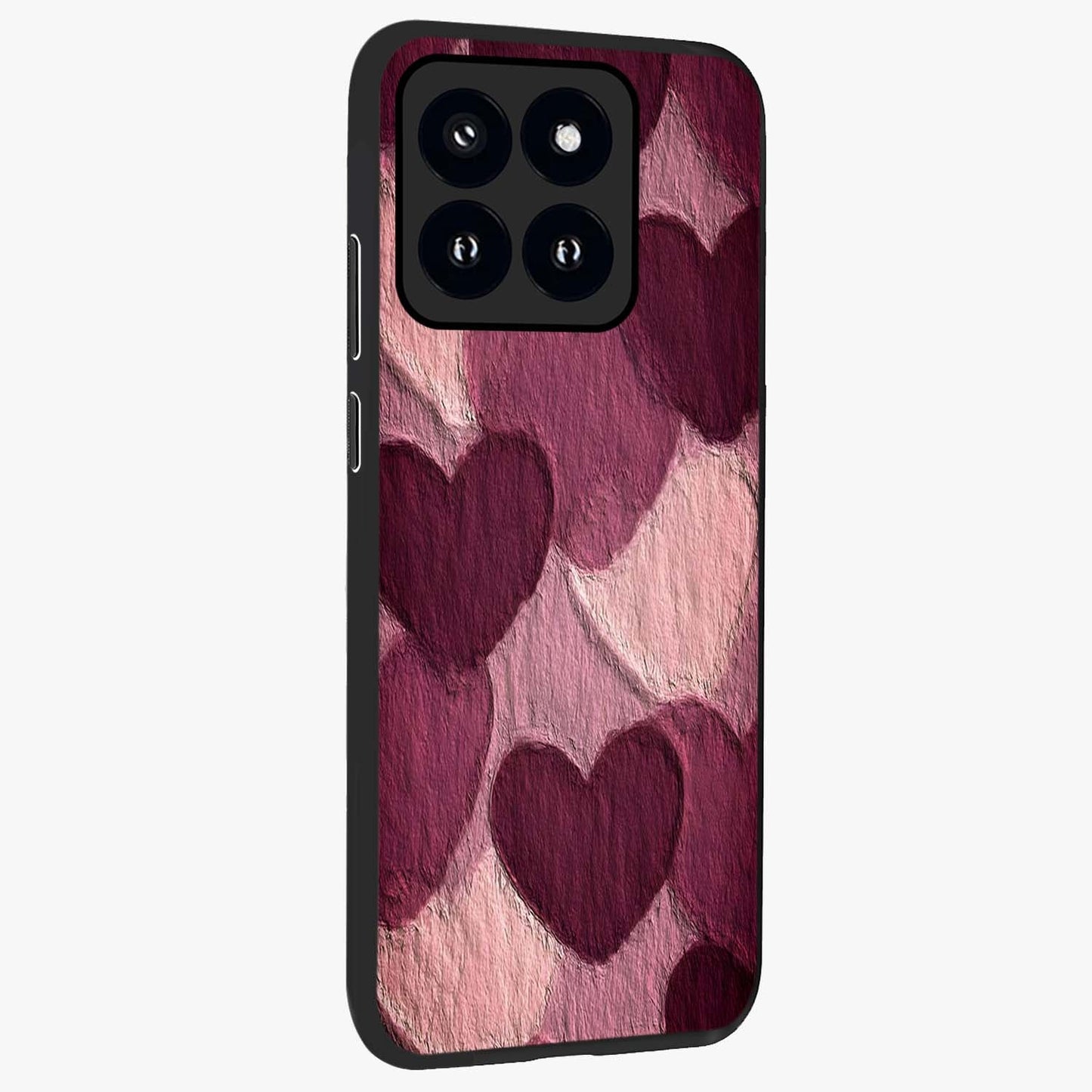 Layered Paper Hearts Glass Case upright view showcasing decorative layered heart artwork with sweet love theme.