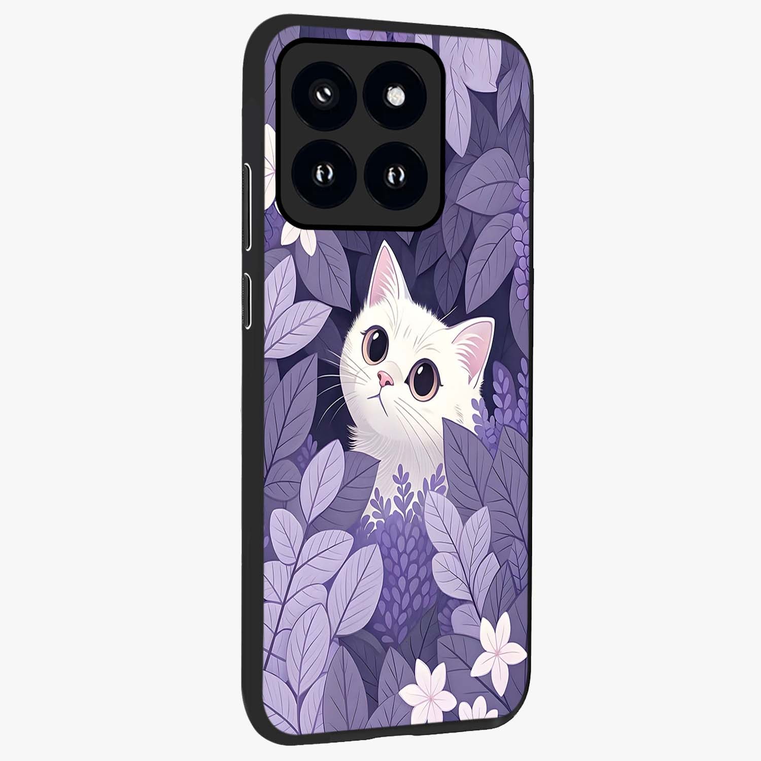 Lilac Hide Peek Cat Glass Case upright view showcasing charming cat artwork with adorable peek theme.