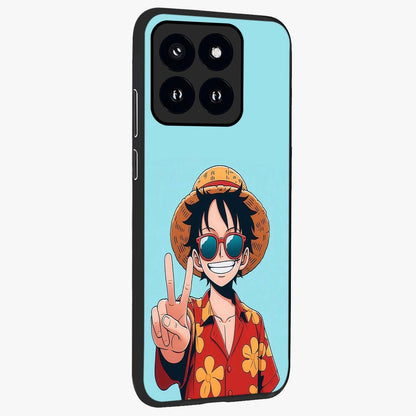 Luffy Summer Anime Vibe Glass Case upright view showcasing dynamic anime artwork with bright adventurous theme.