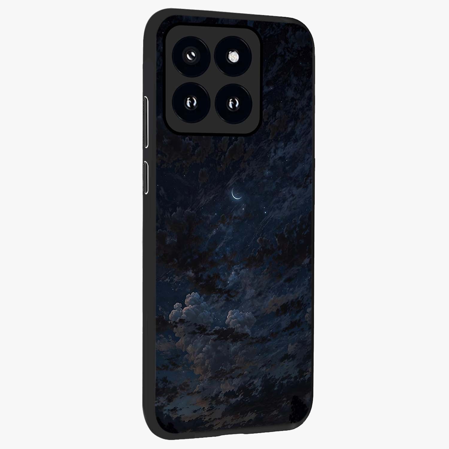 Lunar Veil Silence Glass Case upright view showcasing calm moon themed artwork with serene night atmosphere.