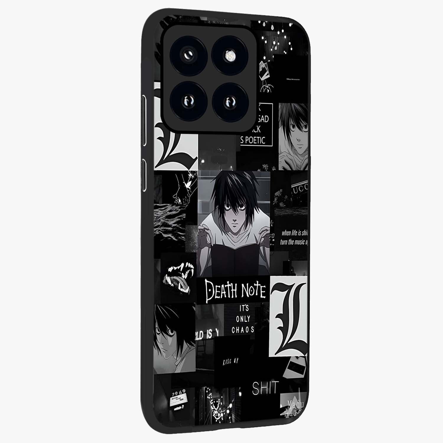 Midnight Chaos Mind Glass Case upright view showcasing expressive abstract artwork with bold dark theme.