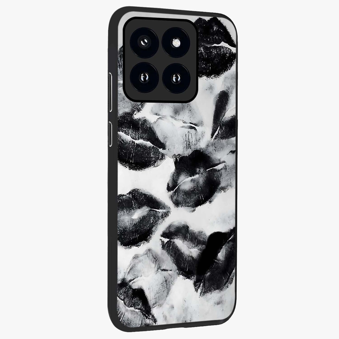 Midnight Kiss Marks Glass Case upright view showcasing stylish kiss mark artwork with trendy romantic theme.