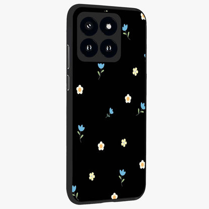 Minimal Petal Whispers Glass Case upright view showcasing elegant floral artwork with modern minimalist style.
