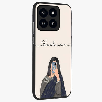 Mirror Mood Muse With Custom Name Glass Case upright view showcasing artistic mirror themed artwork with personalized aesthetic.