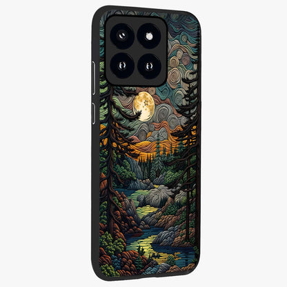 Moonlight Forest Dream Glass Case upright view showcasing magical forest artwork with calm night theme.