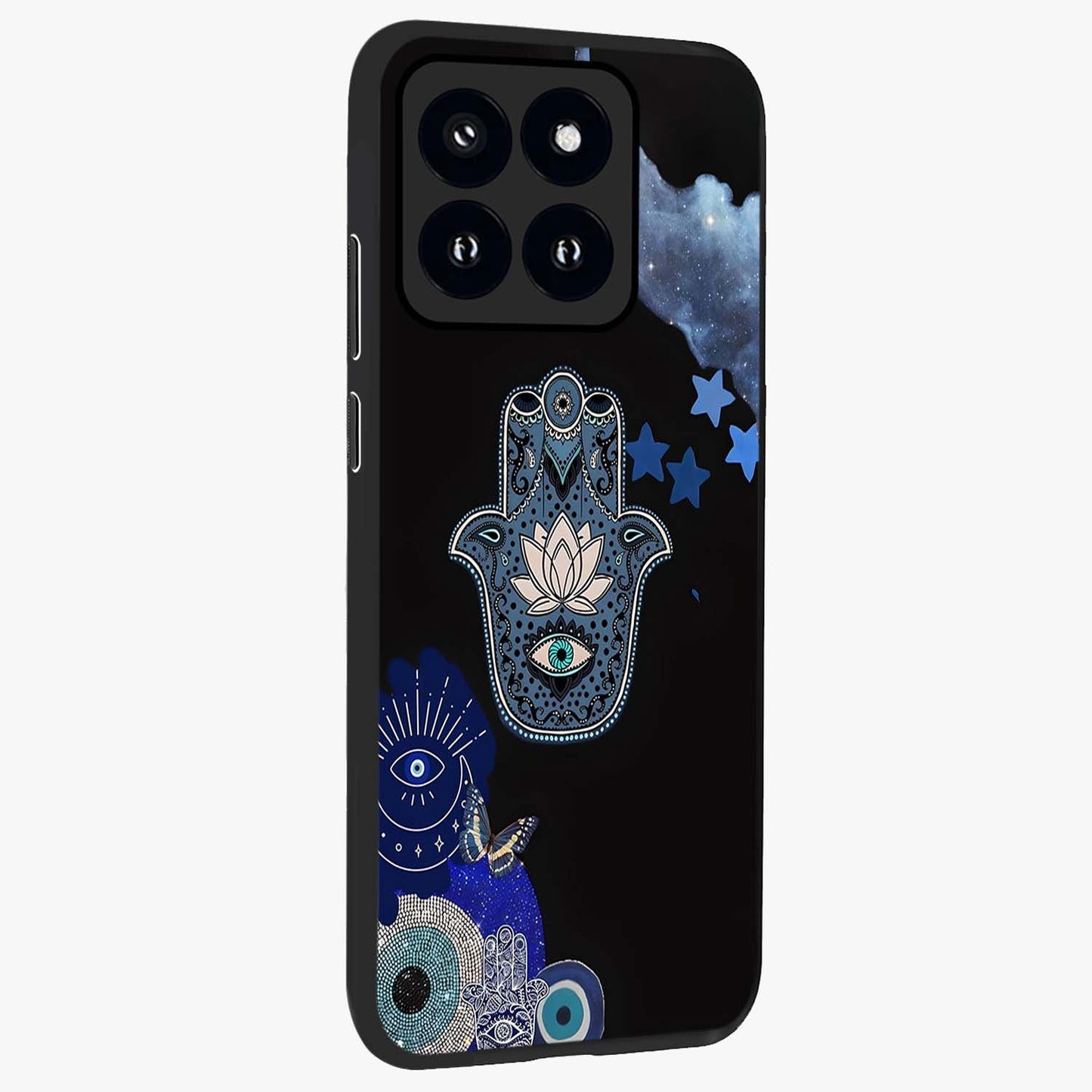 Mystic Hand Aura Glass Case upright view showcasing symbolic hand artwork with mystical energy theme.
