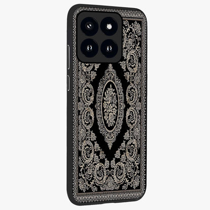 Noir Bloom Elegance Glass Case upright view showcasing graceful floral artwork with luxurious dark theme.