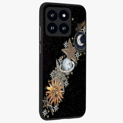Pearls Universe Object Glass Case upright view showcasing decorative pearl themed artwork with cosmic elegance.