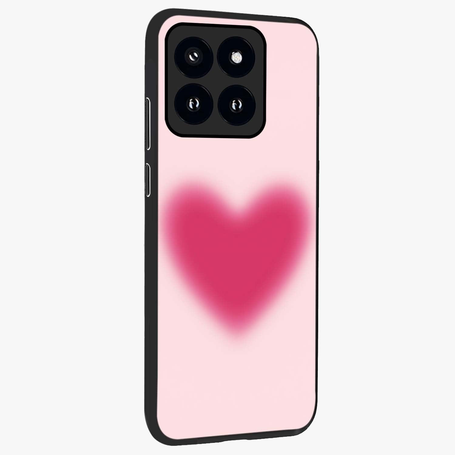 Pink Aura Heart Glass Case upright view showcasing romantic heart artwork with soft pastel theme.