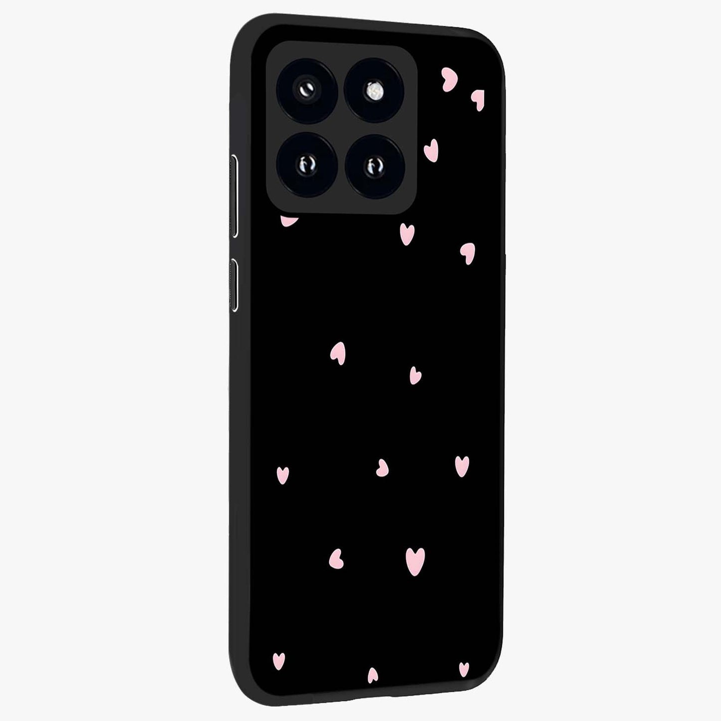 Pink Love Drops Glass Case upright view showcasing charming heart drop artwork with romantic playful theme.