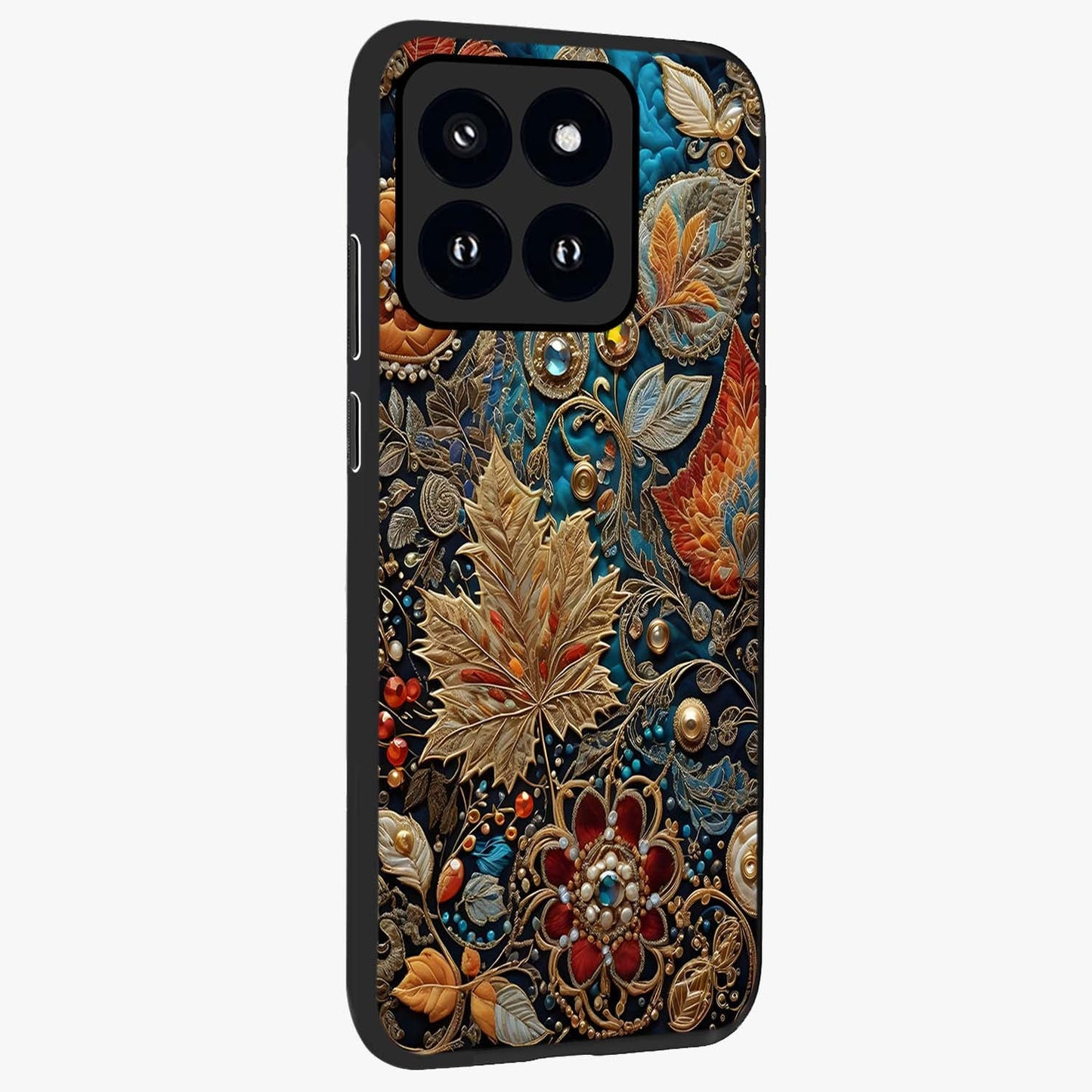 Royal Jewel Garden Glass Case upright view showcasing rich floral artwork with luxurious garden theme.