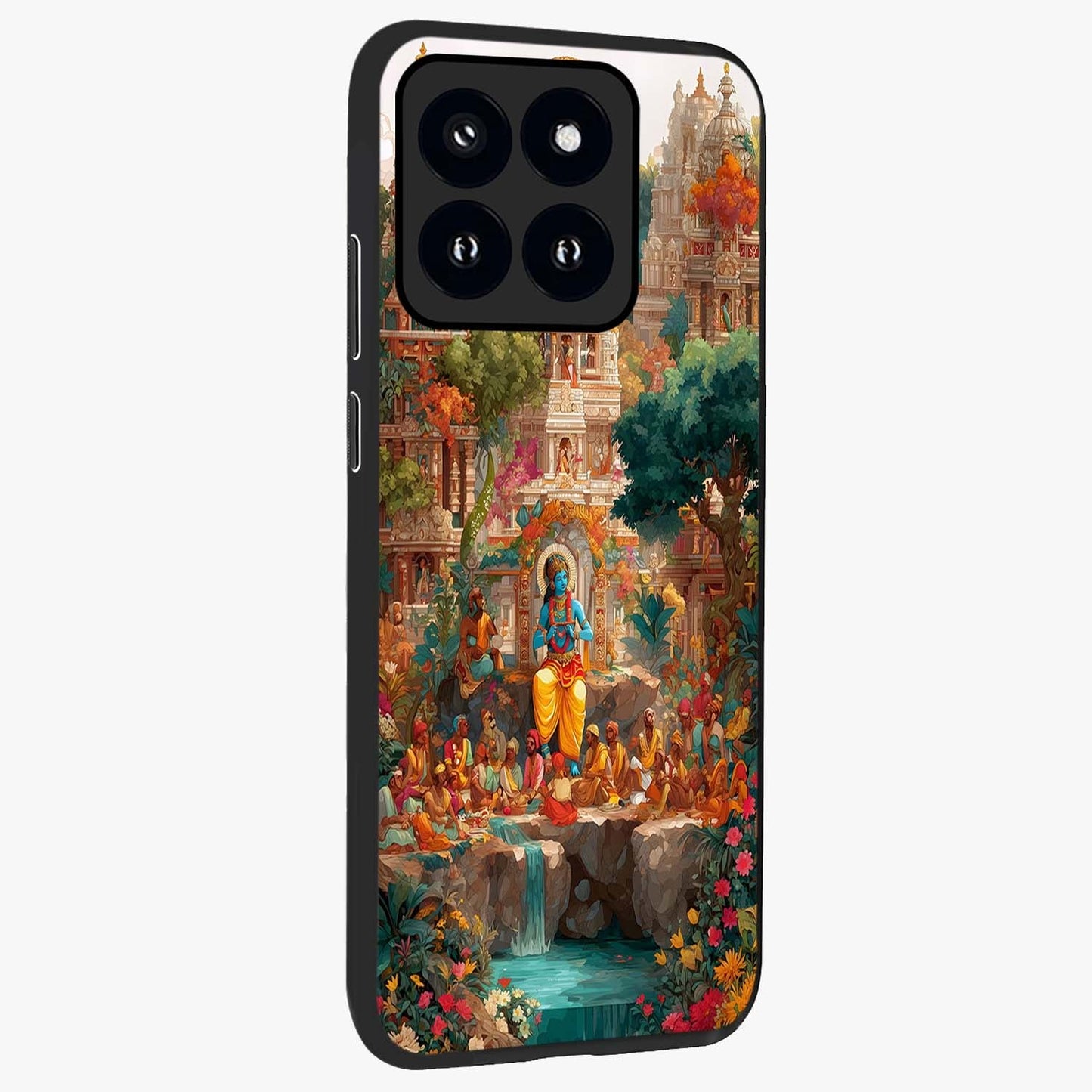 Sacred Sunlight Gods Glass Case upright view showcasing glowing divine artwork with sacred mythological theme.