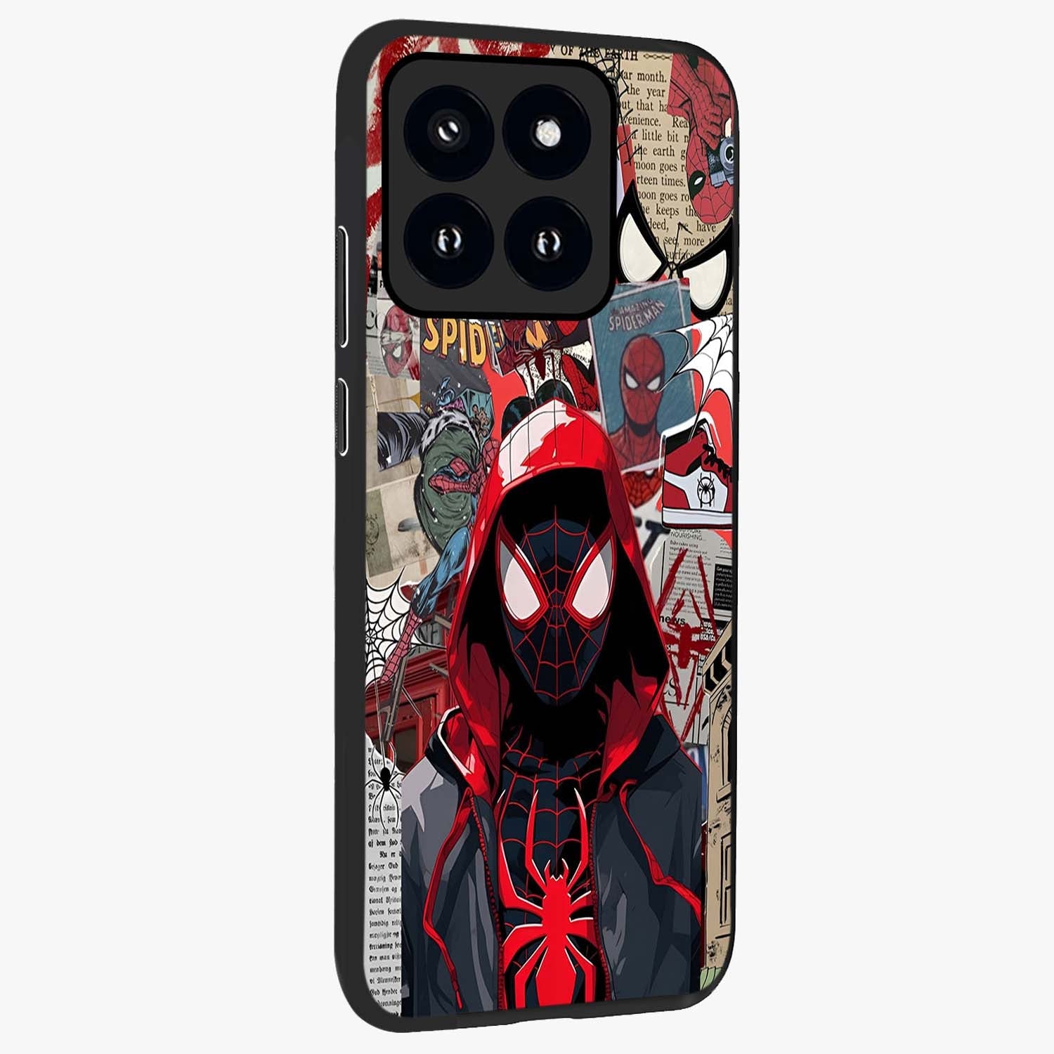 Spider Collage Street Glass Case upright view showcasing bold superhero artwork with urban street theme.