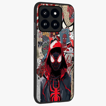 Spider Collage Street Glass Case upright view showcasing bold superhero artwork with urban street theme.