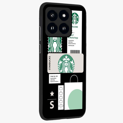 Starbucks Mocha Glass Case upright view showcasing trendy coffee inspired artwork with modern lifestyle theme.