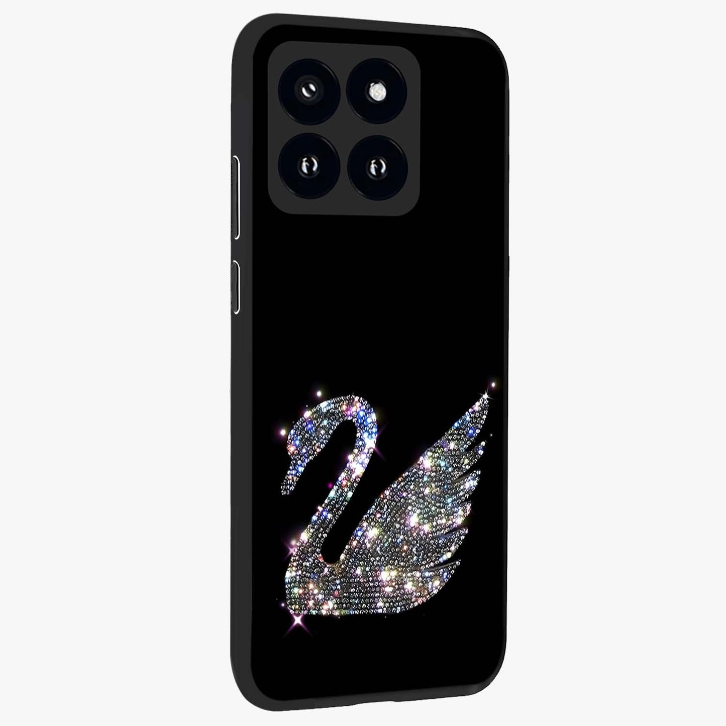 Starlit Swan Grace Glass Case upright view showcasing beautiful swan artwork with peaceful night themed design.