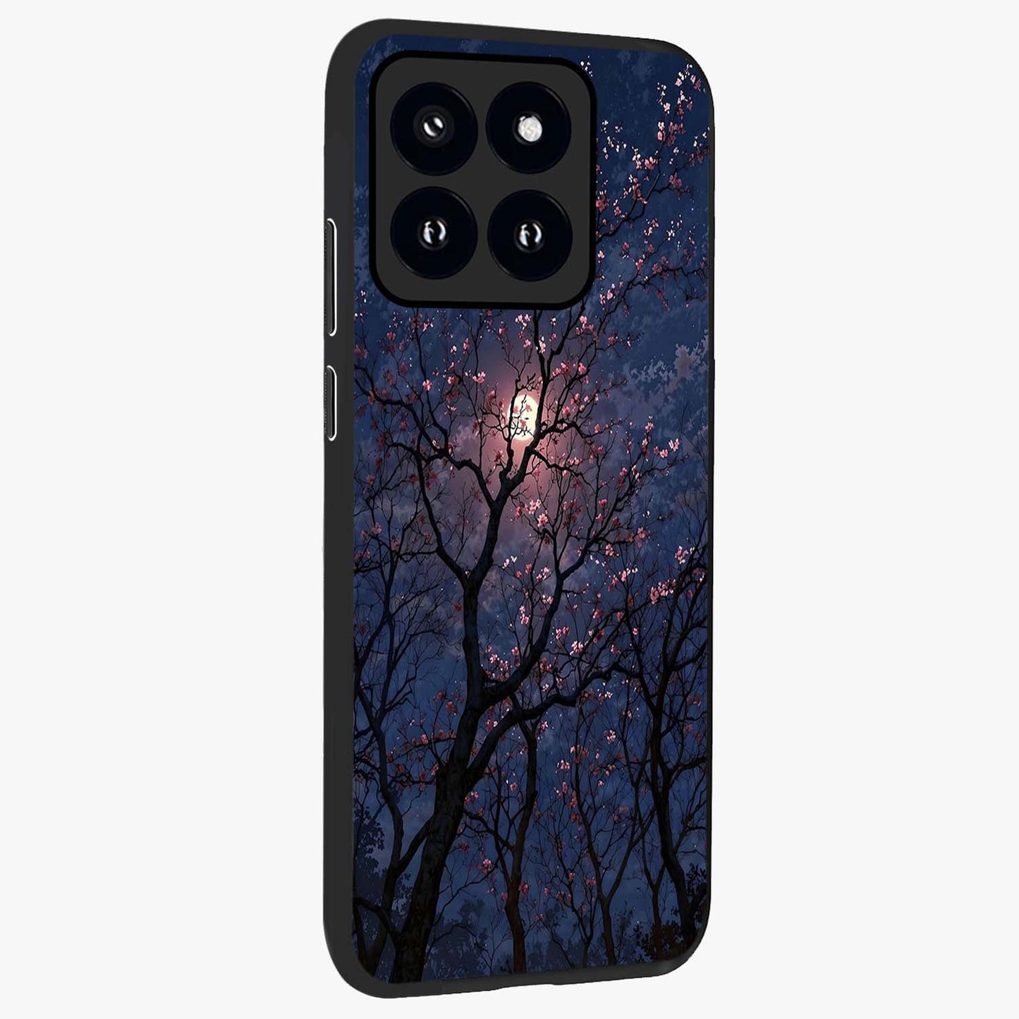 Twilight Sakura Serenade Glass Case upright view showcasing beautiful cherry blossom artwork with serene evening theme.