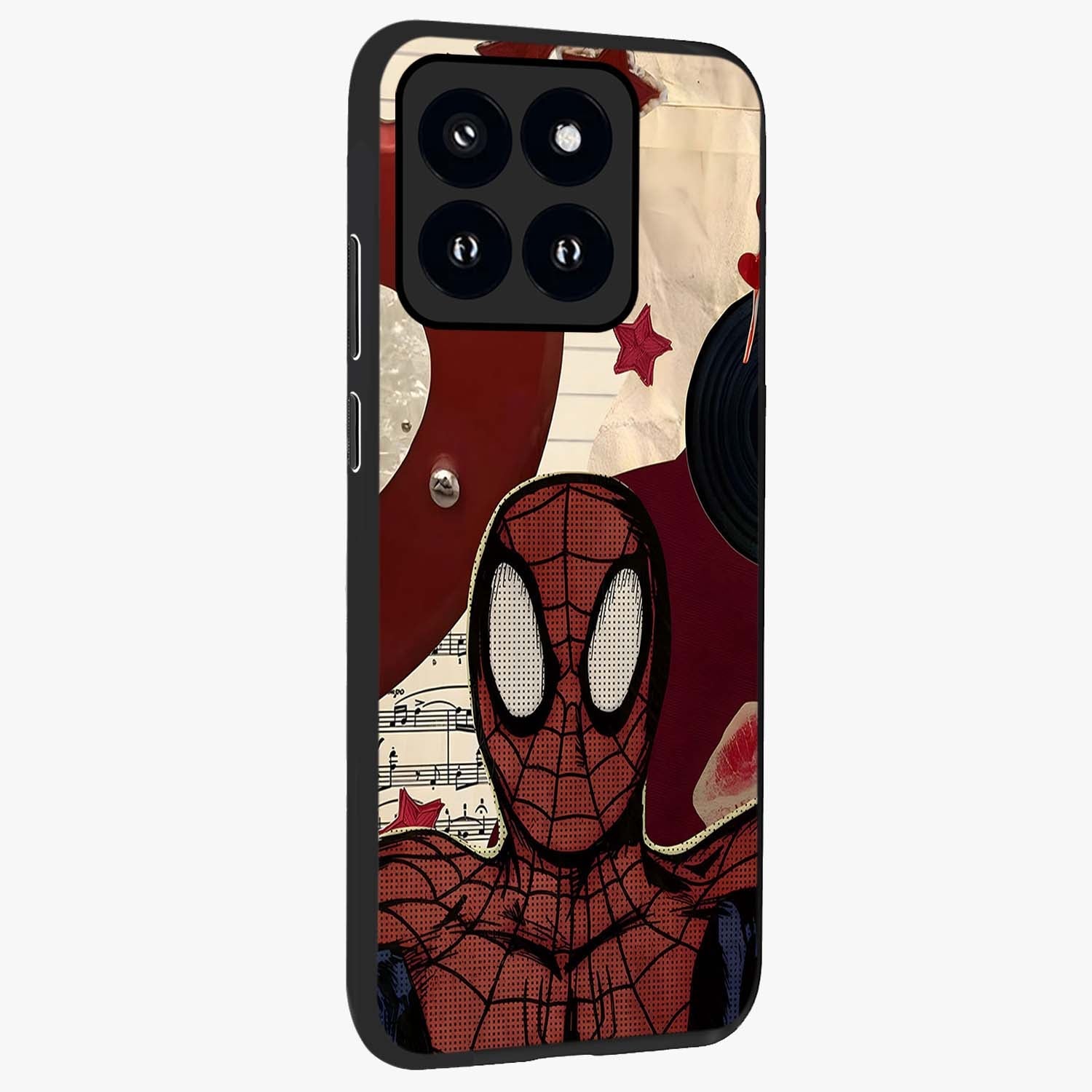 Web Warrior Vibes Glass Case upright view showcasing energetic superhero artwork with bold action theme.