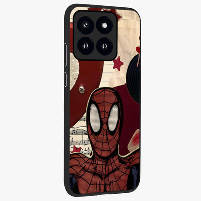 Web Warrior Vibes Glass Case upright view showcasing energetic superhero artwork with bold action theme.