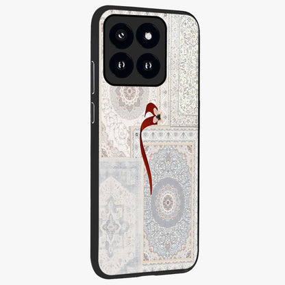 White Aesthetic Bow Glass Case upright view showcasing delicate ribbon bow artwork with cute minimalist theme.