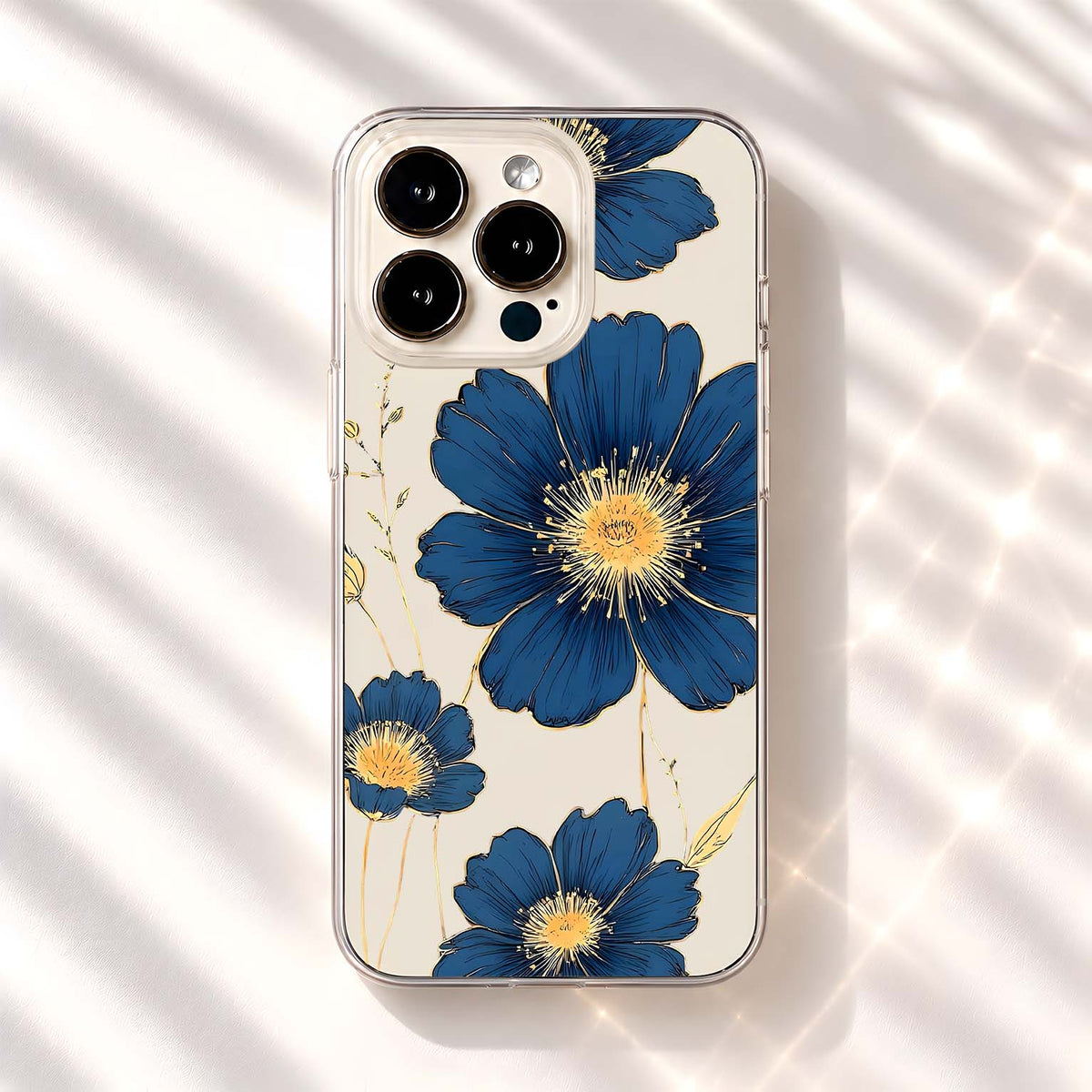 Midnight Blue Blossoms Clear Silicon Cover