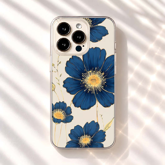 Midnight Blue Blossoms Clear Silicon Cover