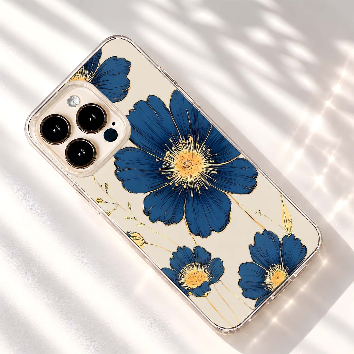 Midnight Blue Blossoms Clear Silicon Cover