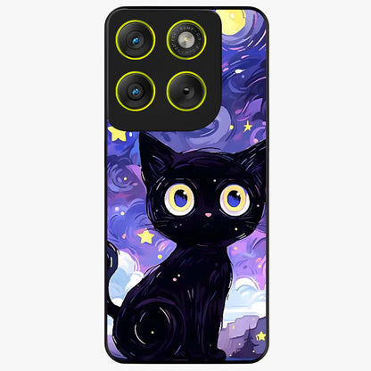 Abstract Cat Art Glass Case showing flat back view with artistic cat illustration and glossy glass finish.