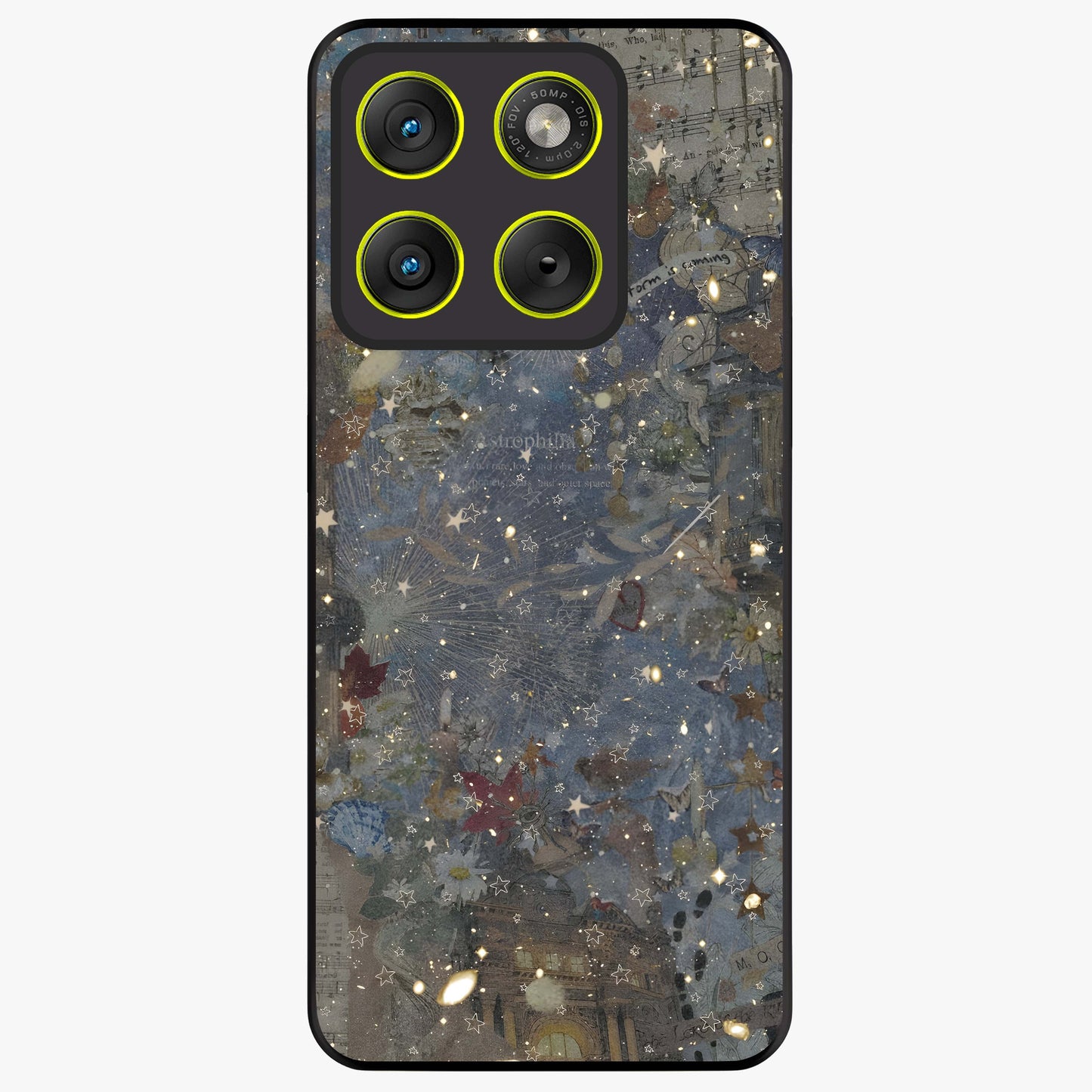 Aesthetic Astrolophia Glass Case showing flat back view with dreamy aesthetic design and glossy glass finish.