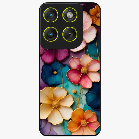 Artlyn Grace Flower Pattern Glass Case showing flat back view with elegant floral pattern artwork and glossy glass finish.