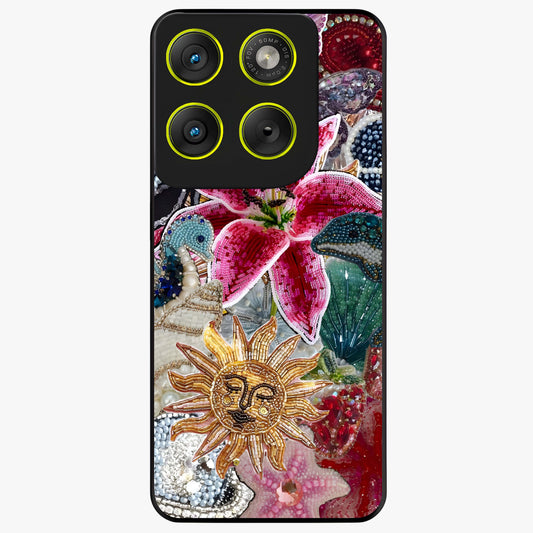 Beaded Garden Fantasy Glass Case showing flat back view with dreamy garden bead artwork and glossy glass finish.