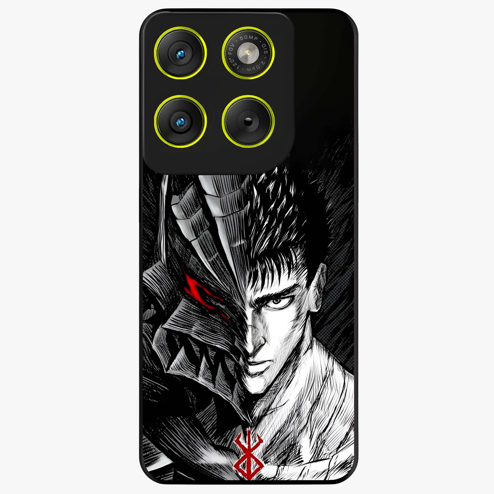 Berserker Blood Oath Glass Case showing flat back view with fierce warrior inspired artwork and glossy glass finish.