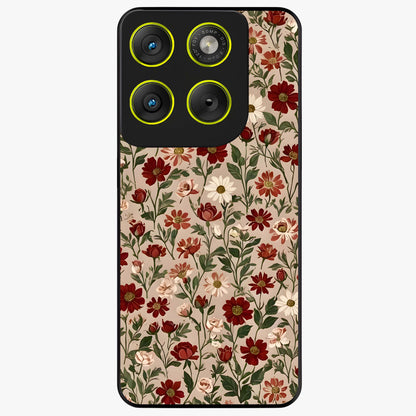 Biege Flower With Leaf Glass Case showing flat back view with soft beige floral artwork and glossy glass finish.