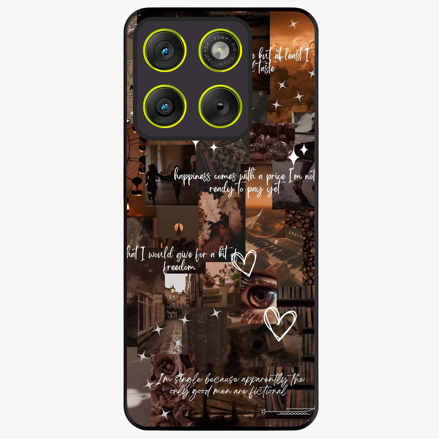 Bittersweet Aesthetic Chaos Glass Case showing flat back view with artistic chaotic aesthetic design and glossy glass finish.