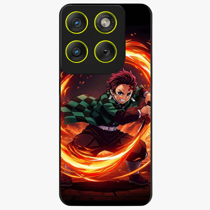 Blazing Sword Resolve Glass Case showing flat back view with fiery sword artwork and glossy glass finish.