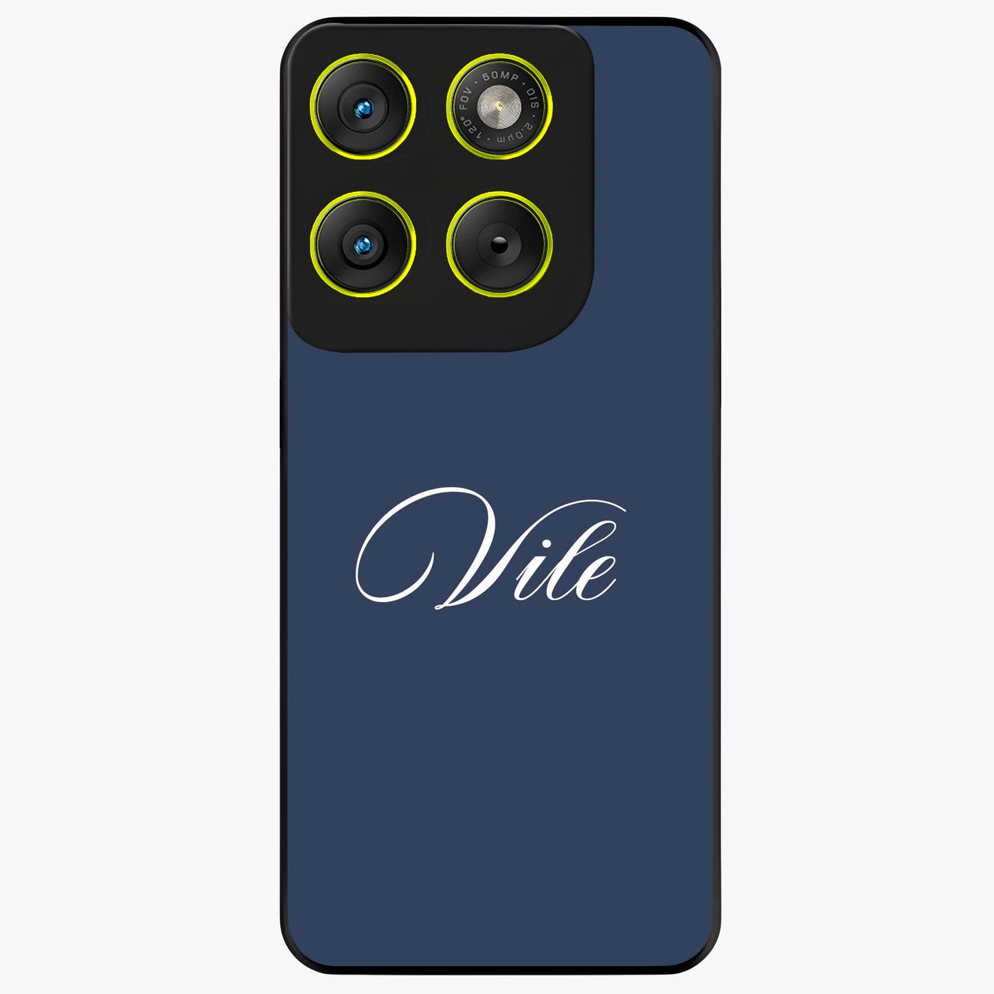 Blue Background Personalized Custom Name Glass Case showing flat back view with minimal blue background and custom name design.