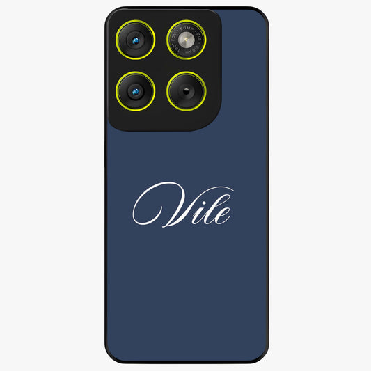 Blue Background Personalized Custom Name Glass Case showing flat back view with minimal blue background and custom name design.