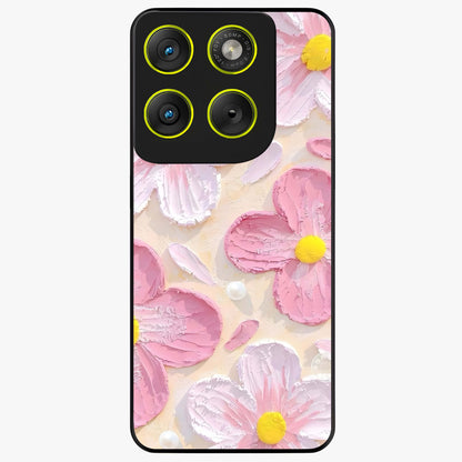 Blush Bloom Texture Glass Case showing flat back view with soft blush floral texture artwork and glossy glass finish.