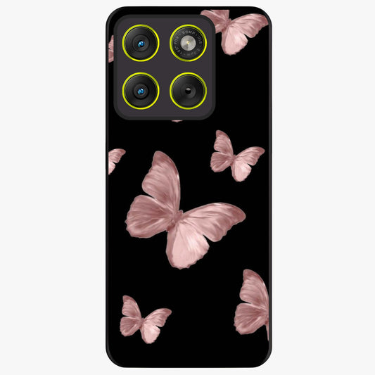 Butterfly Pattern Glass Case showing flat back view with elegant butterfly pattern artwork and glossy glass finish.