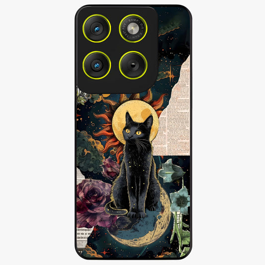 Celestial Black Cat Glass Case showing flat back view with mystical black cat artwork and glossy glass finish.