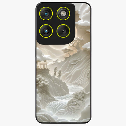 Celestial Origami Glass Case showing flat back view with artistic origami inspired celestial artwork and glossy glass finish.