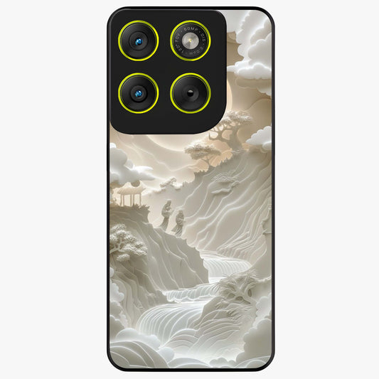 Celestial Origami Glass Case showing flat back view with artistic origami inspired celestial artwork and glossy glass finish.