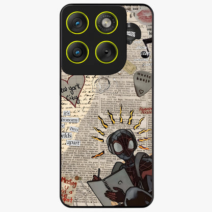 City Dream Sketch Glass Case showing flat back view with artistic city skyline sketch artwork and glossy glass finish.