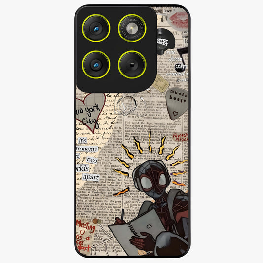 City Dream Sketch Glass Case showing flat back view with artistic city skyline sketch artwork and glossy glass finish.