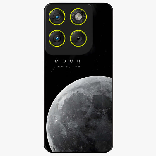 Cosmic Moon Glow Glass Case showing flat back view with glowing moon artwork and glossy glass finish.
