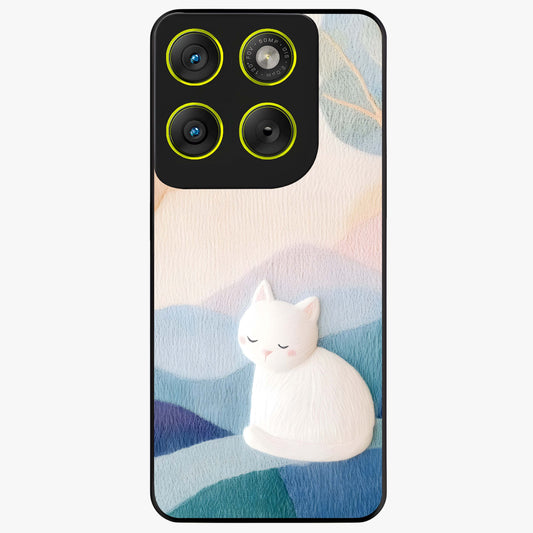 Cotton Dream Cat Glass Case showing flat back view with soft dreamy cat artwork and glossy glass finish.